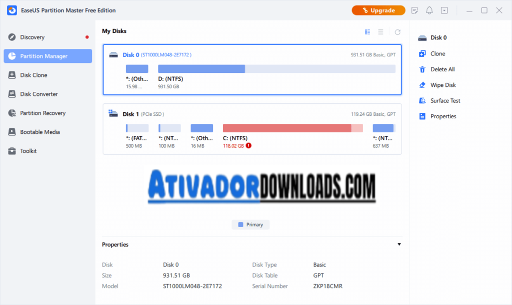 EaseUS Partition Master Crackeado + Serial Key Download Grátis Português PT-BR 2024